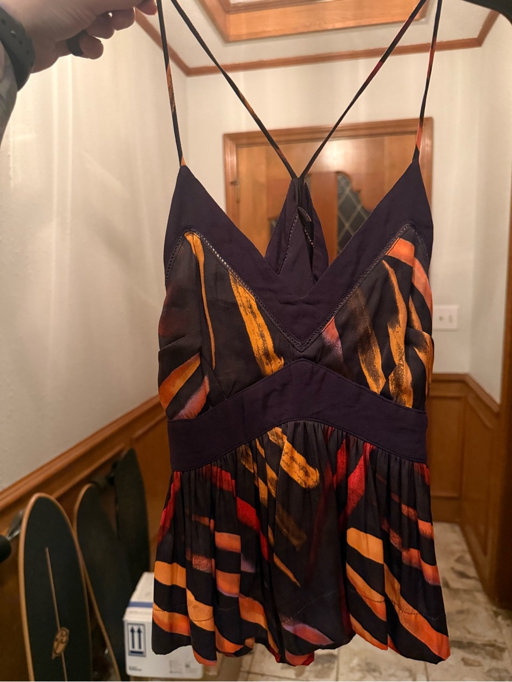 Women Spaghetti-Strap V-Neck flowy Racerback tank Purple Orange free people EUC